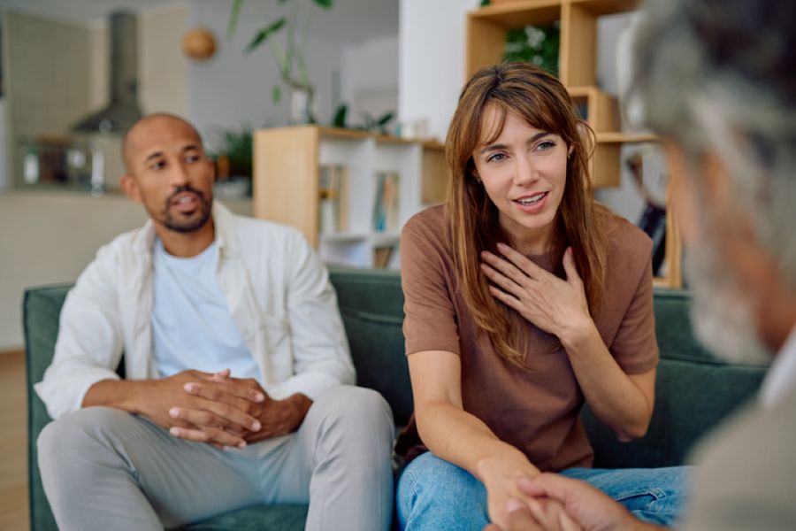 Couple discussing separation while living in the same house during divorce in the UK